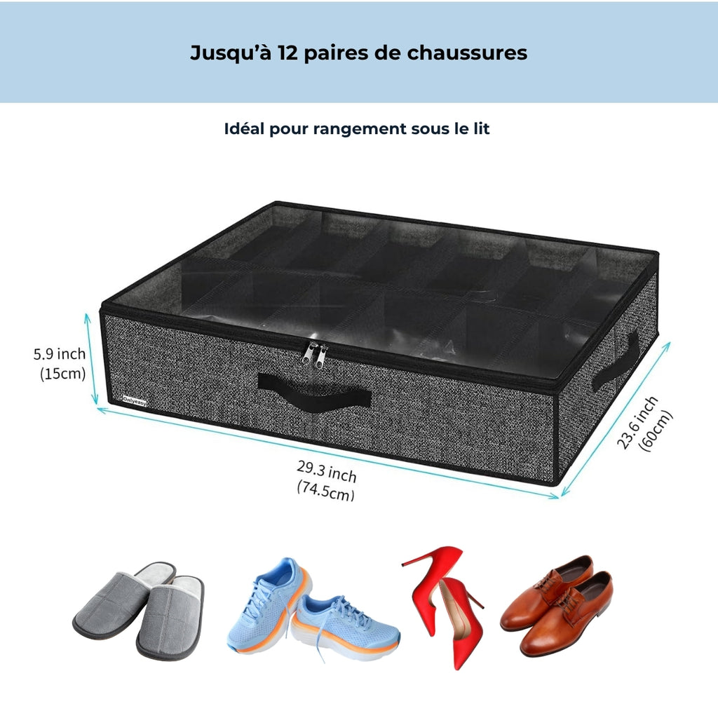 Gain de place sous lit – Rangement chaussures 12 paires avec housse