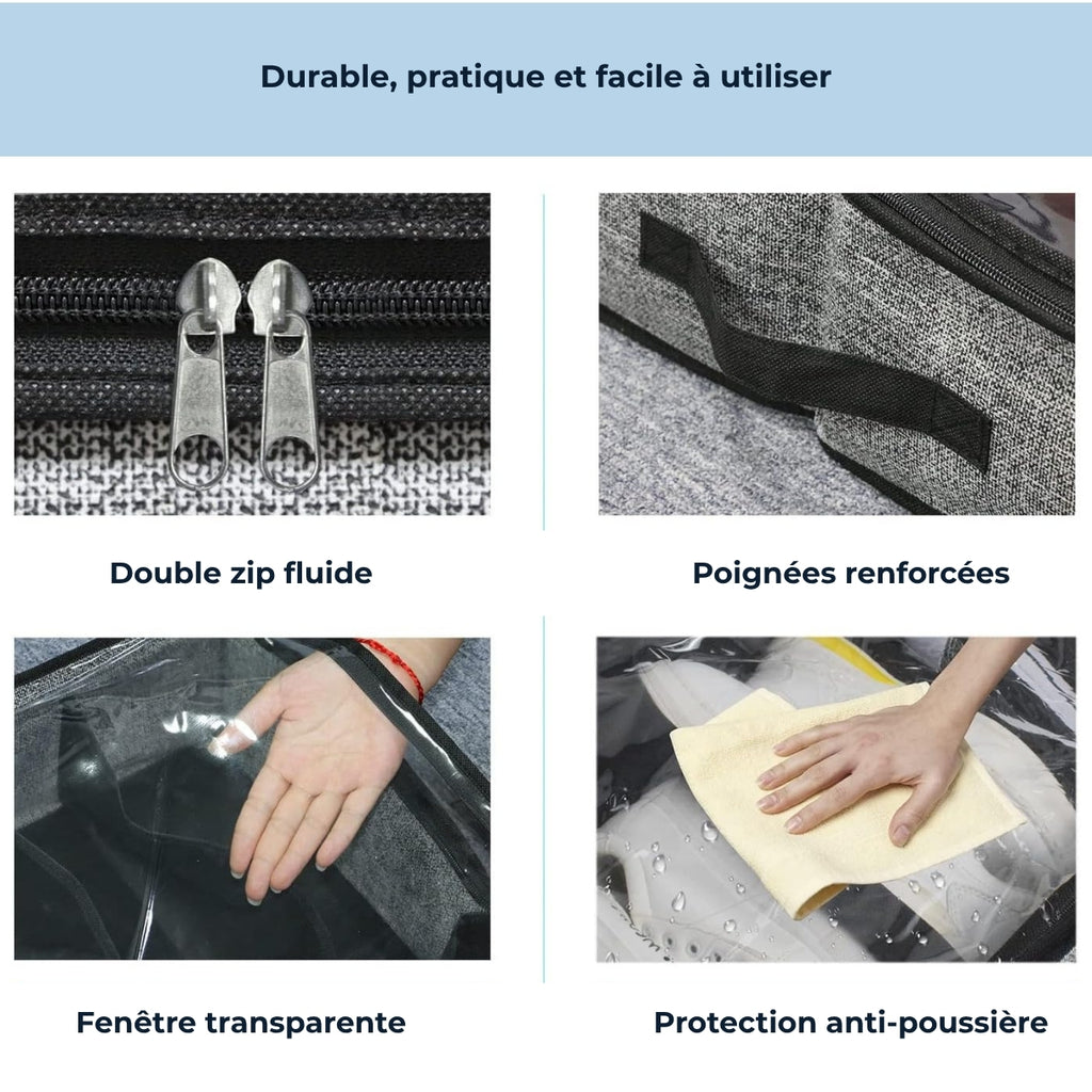Gain de place sous lit – Rangement chaussures 12 paires avec housse