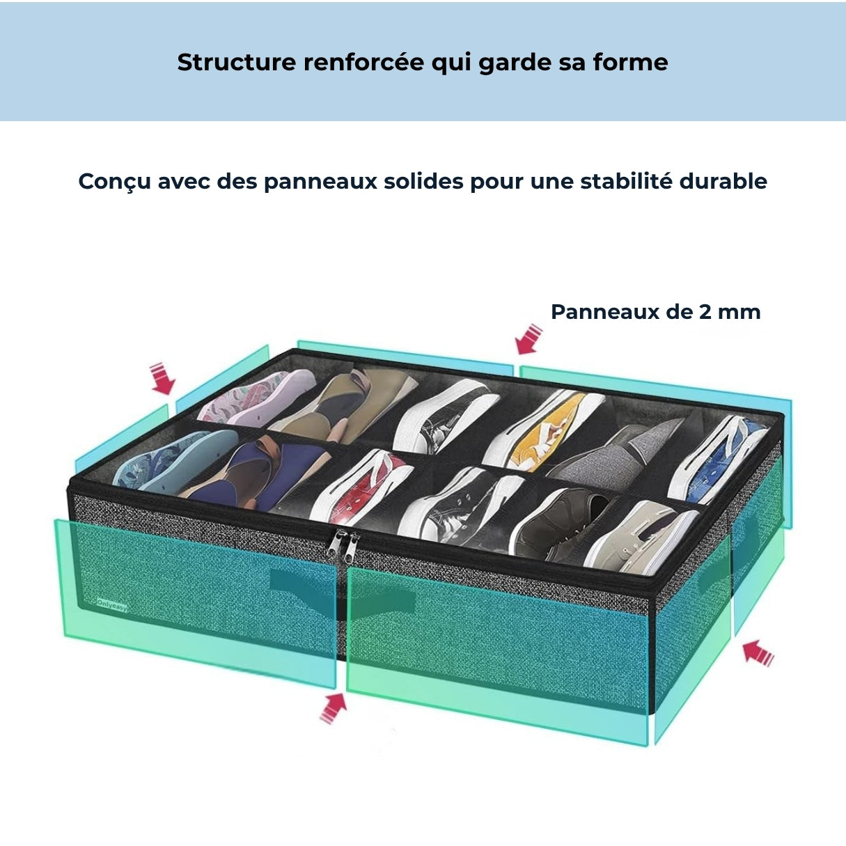 Gain de place sous lit – Rangement chaussures 12 paires avec housse