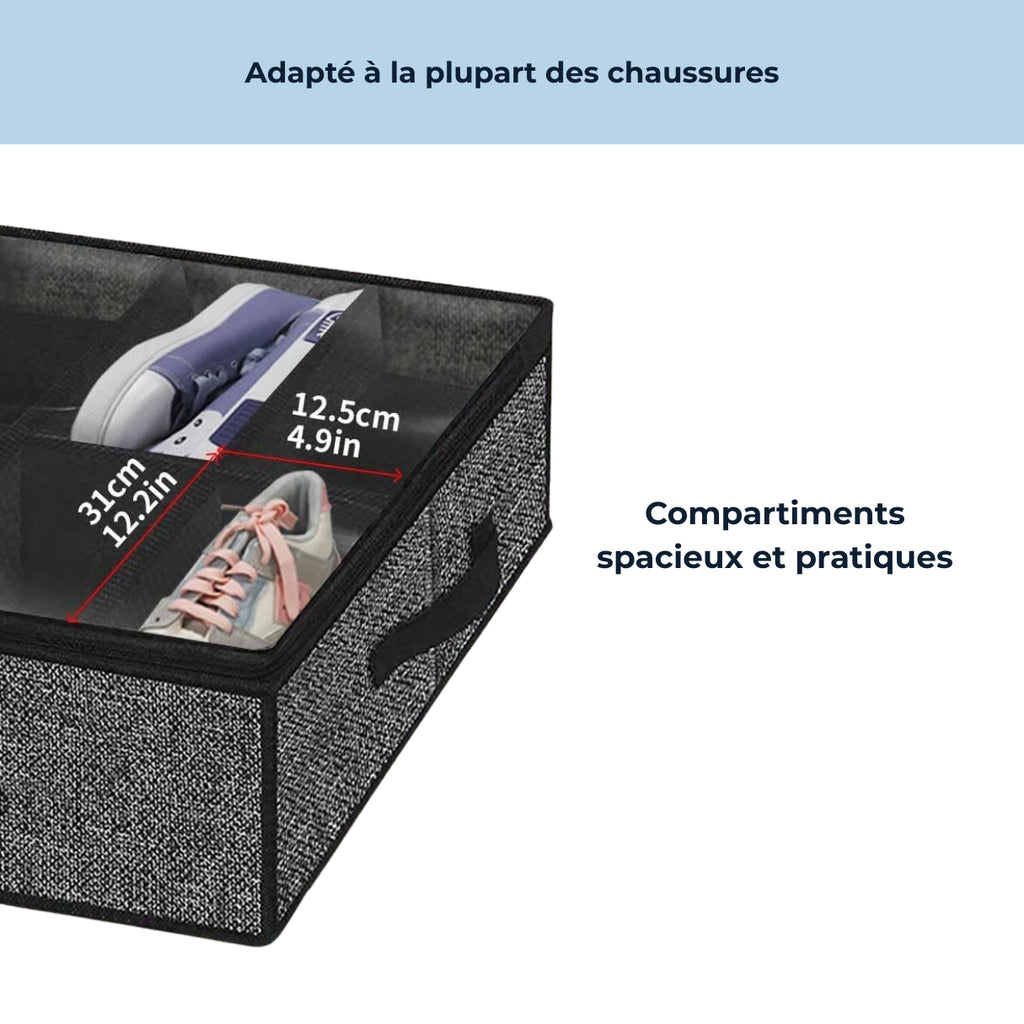 Gain de place sous lit – Rangement chaussures 12 paires avec housse
