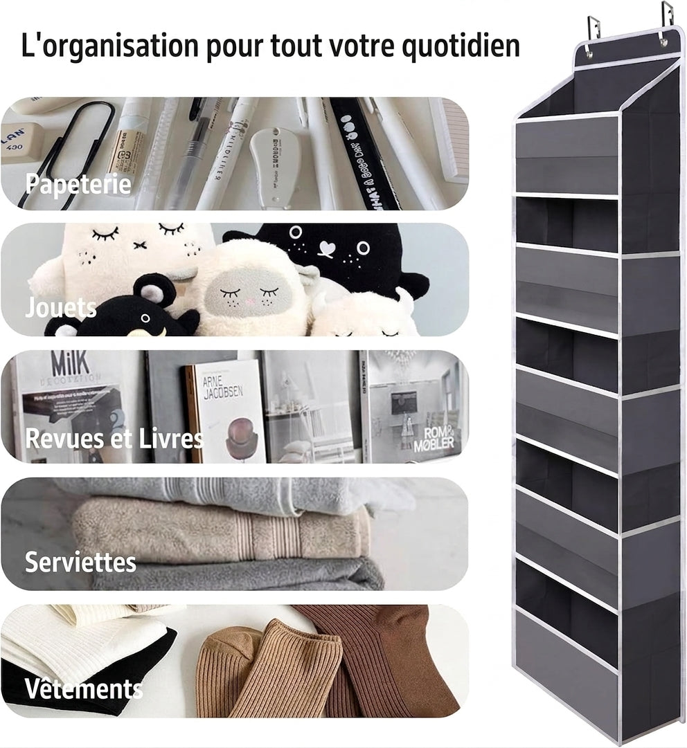 Gain de place porte – Organisateur suspendu 5 compartiments sans perçage