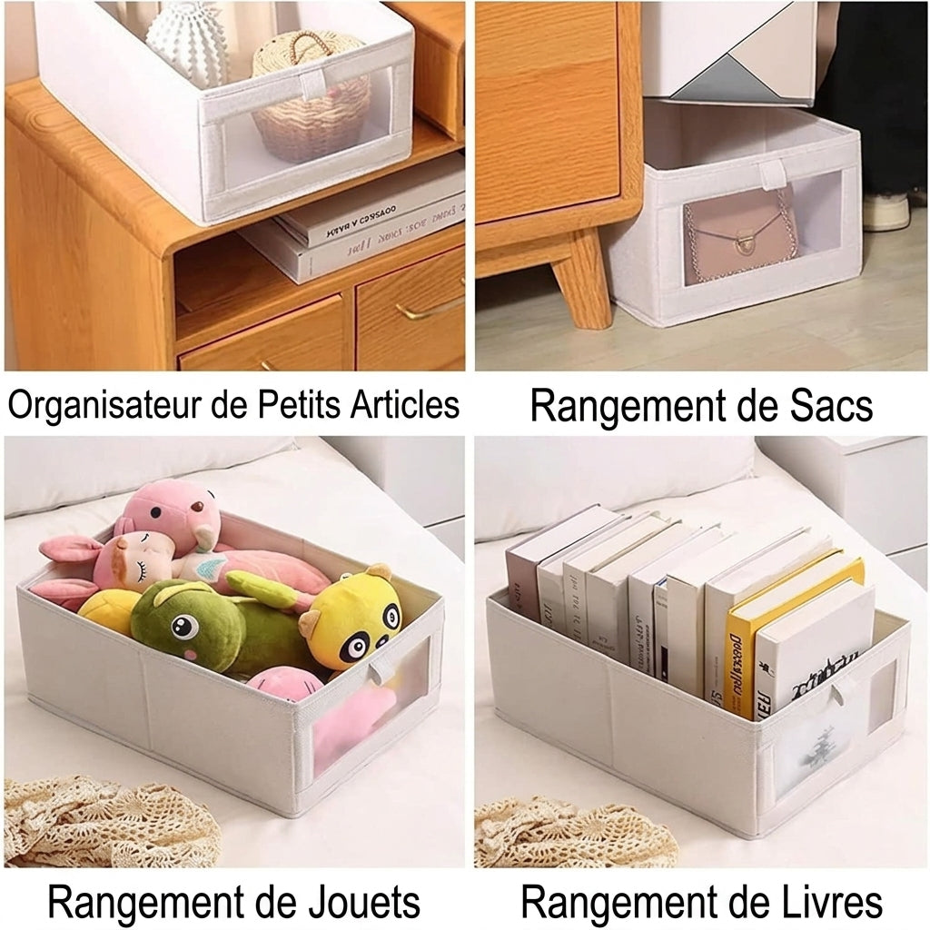 Rangement armoire vêtements – Lot de 2 bacs  empilables & pliables