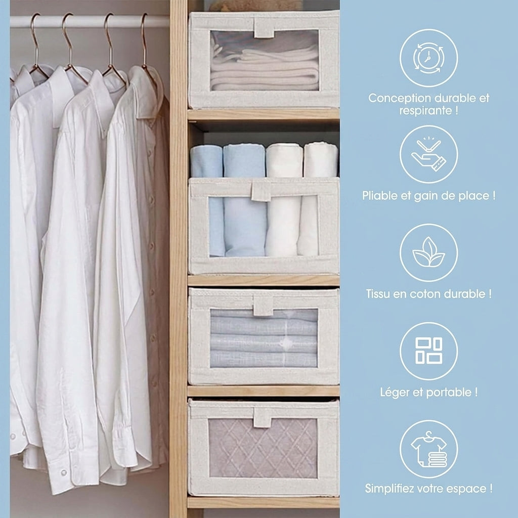 Rangement armoire vêtements – Lot de 2 bacs  empilables & pliables