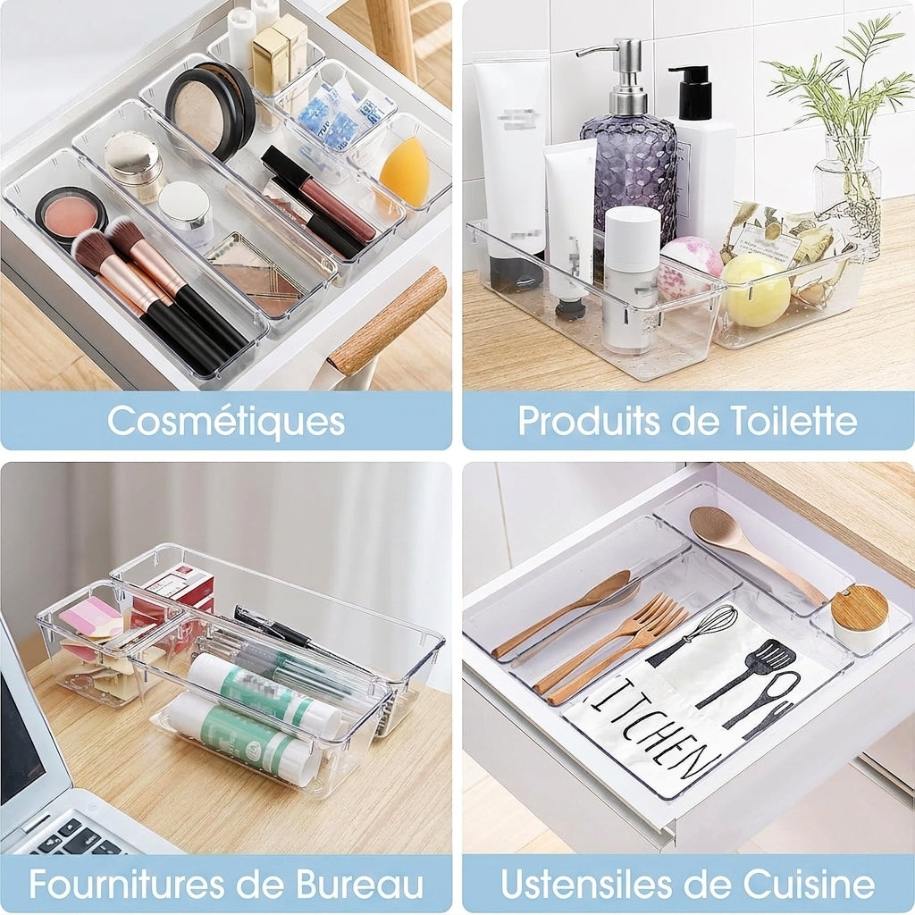 Rangement tiroir maquillage & bijoux – 16 pcs modulables