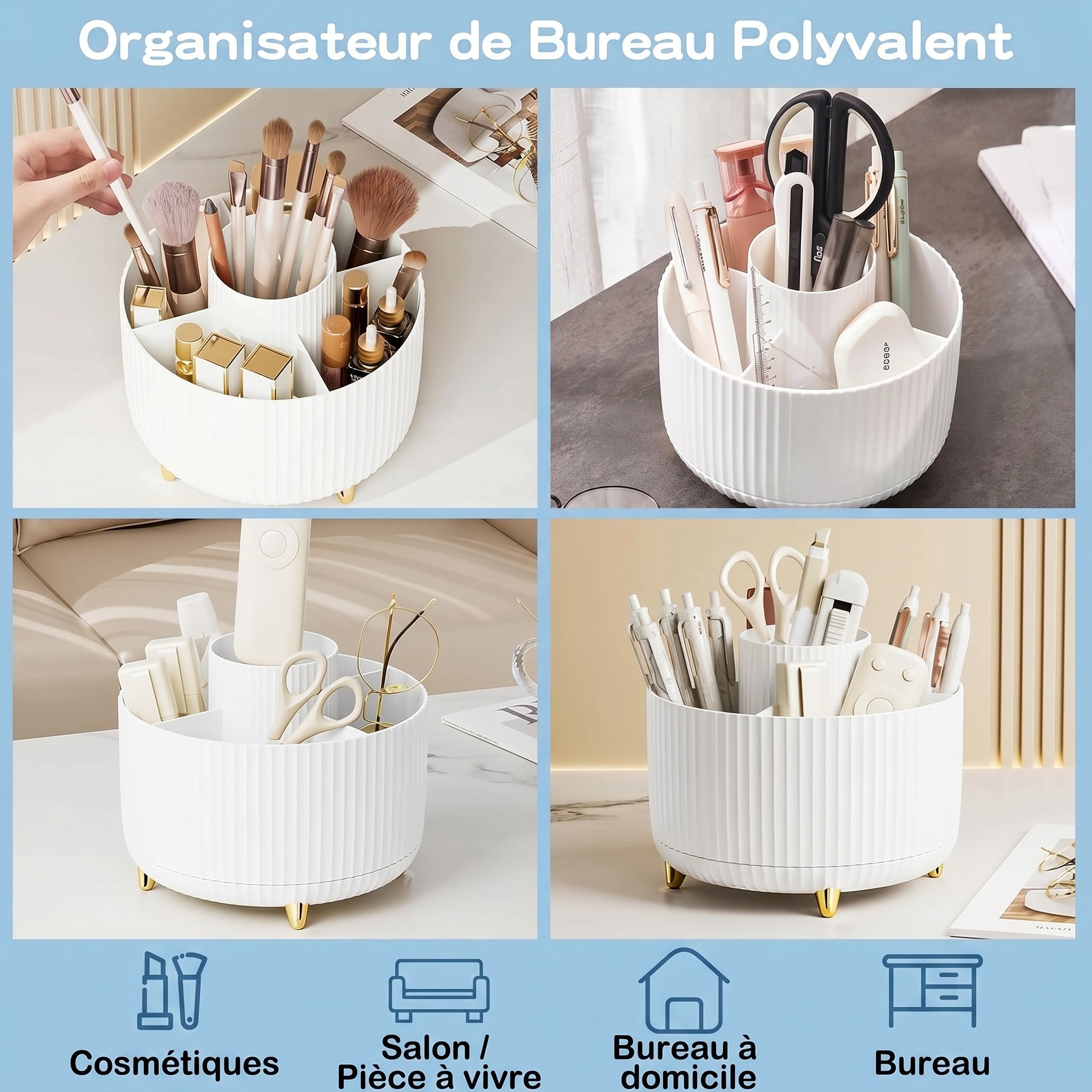 Organisateur maquillage rotatif 360° – Porte pinceaux vanity