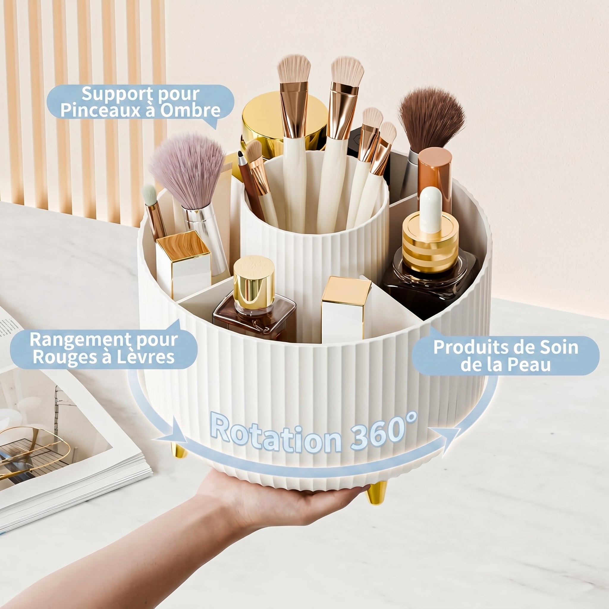 Organisateur maquillage rotatif 360° – Porte pinceaux vanity