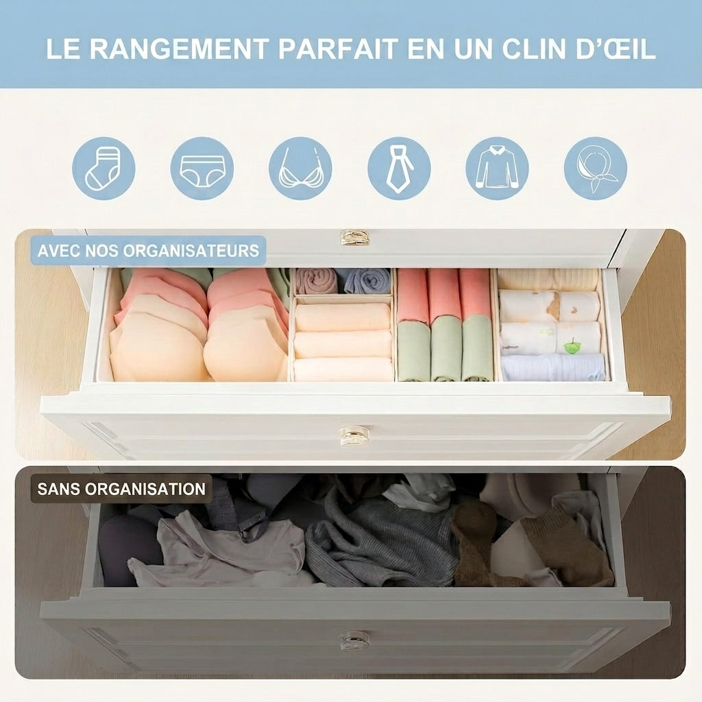Rangement tiroir compartimenté – Lot de 6 organisateurs