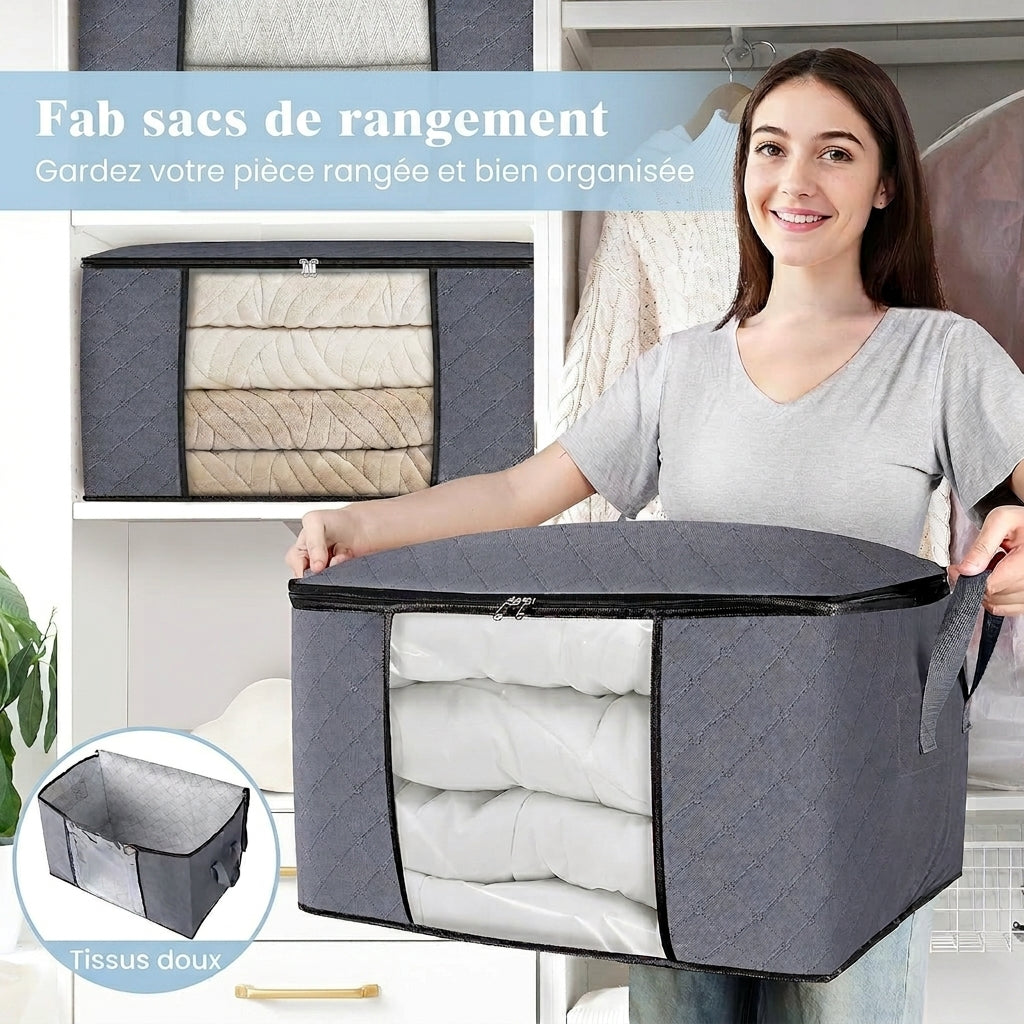Rangement grande capacité – Lot de 3 sacs 60 L empilables & zippés