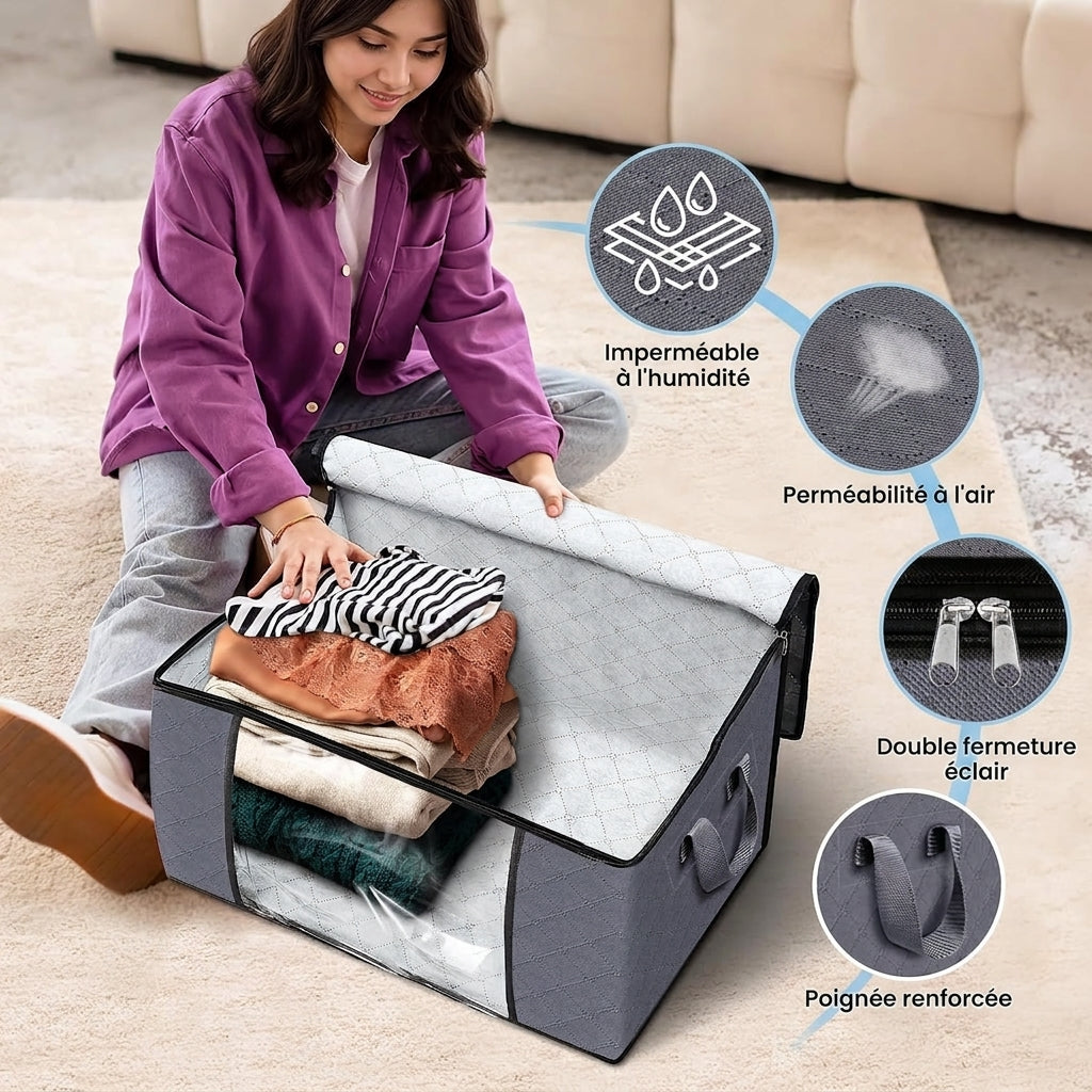 Rangement grande capacité – Lot de 3 sacs 60 L empilables & zippés
