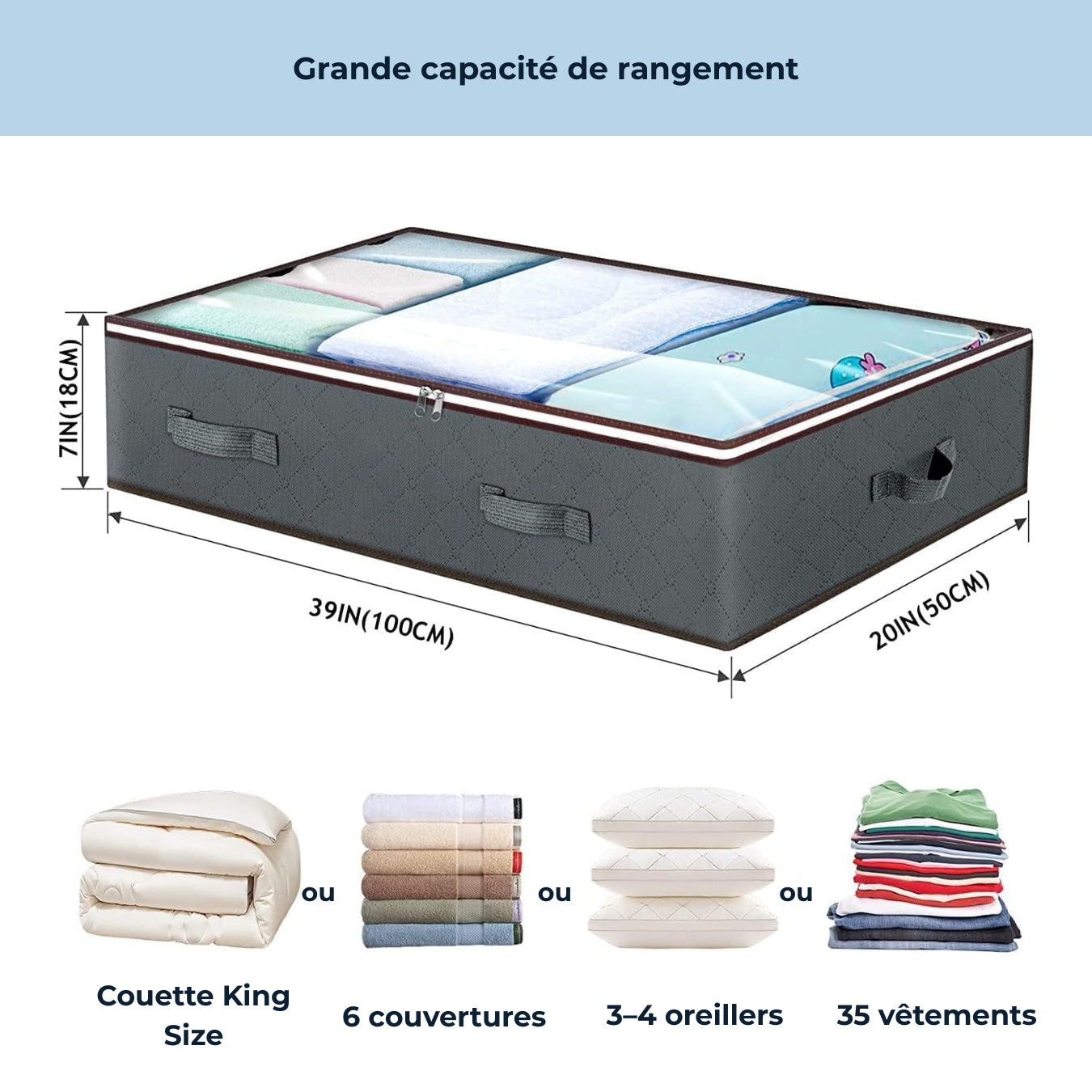 Gain de place sous lit – Rangement grande capacité (2 sacs)