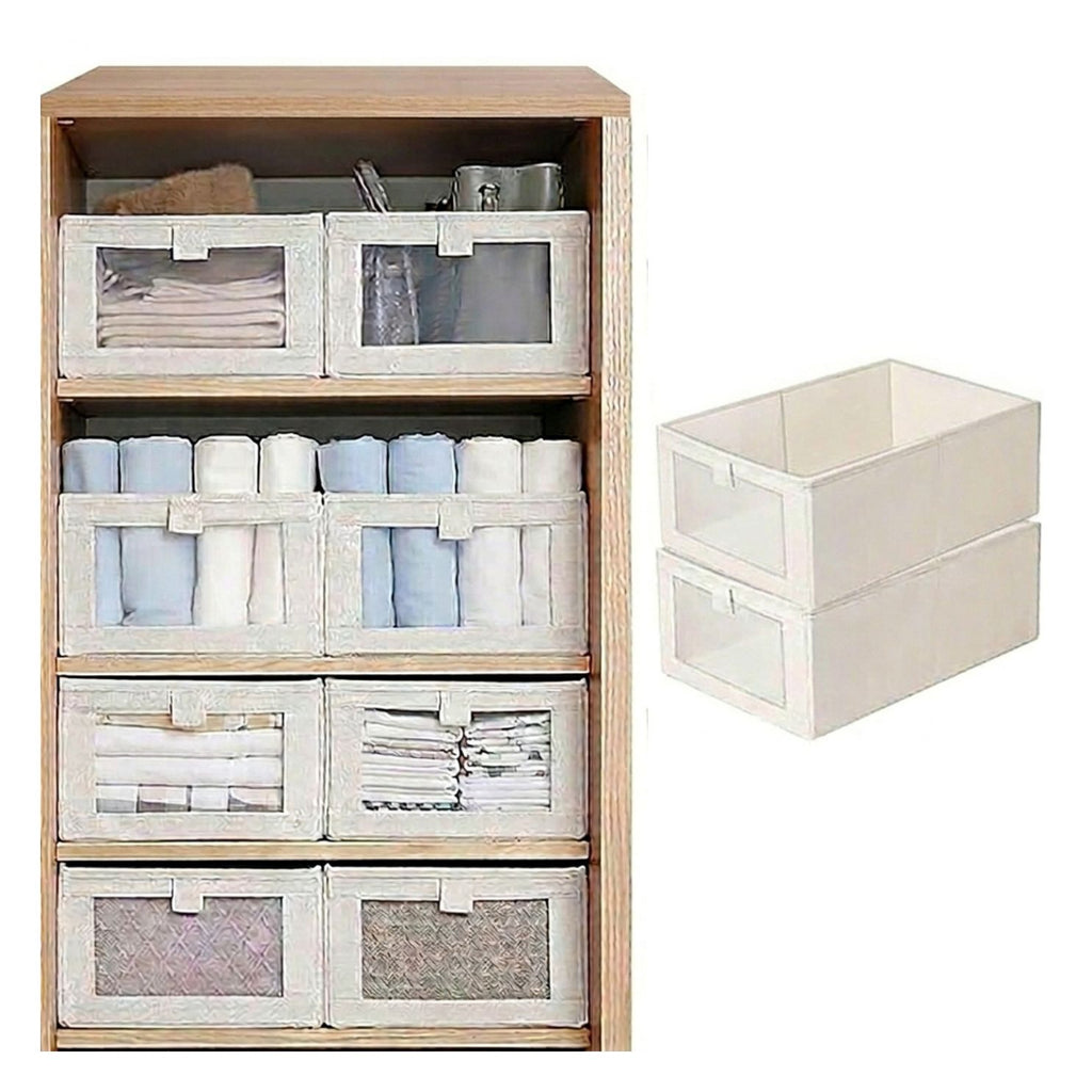 Rangement armoire vêtements – Lot de 2 bacs  empilables & pliables